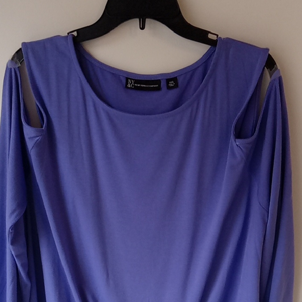 NYC Women's Purple Cold Shoulder 3/4 Sleeve Top - Picture 6 of 6